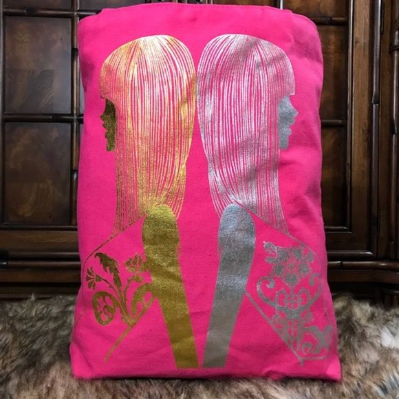 Hot Pink Metallic Gal Pal Canvas Tote & Stripe Faux Leather Pouch - Picture 2 of 14